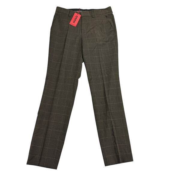 Hugo Boss Mens Modern Fit Windowpane Wool Blend Suit Pants Brown 32R - Picture 1 of 4